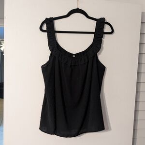 2/$10 Elegant Black Ruffle Strap Polka Dot Textured Tank Top XXL
